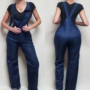 VINTAGE 1970s Sears Flared Blue Insulated Snow Bib Ski Snow Overall Pants Small